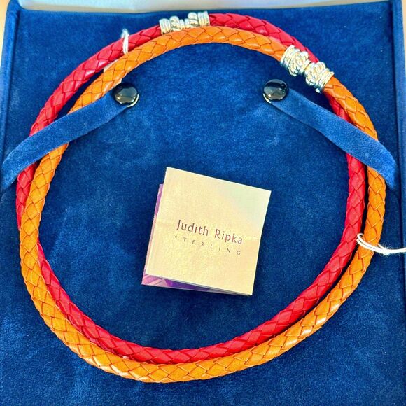 Judith Ripka Jewelry - NIB* JUDITH RIPKA Sterling Braided Leather Necklace Set in Brown and Burgundy